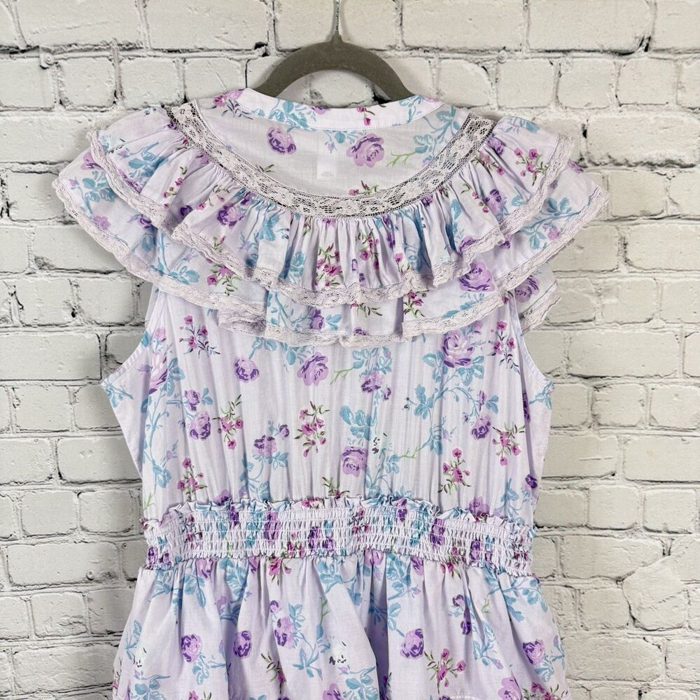 LoveShackFancy Target Floral Ruffle Mini Dress Lavender Pink Coquette Women L - Picture 12 of 13